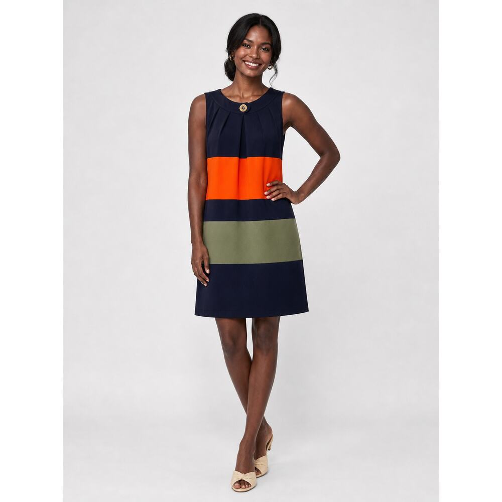 En Focus Studio Color Block Sleeveless Dress Size 4 Navy Orange Green